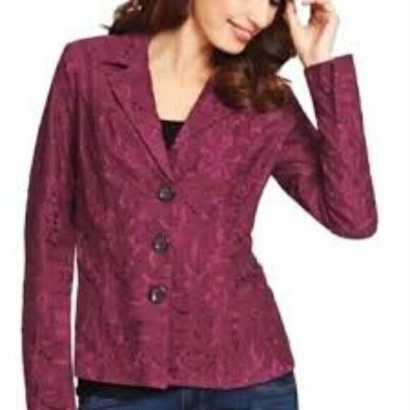 CAbi plumberry frolic lace jacket purple 6 - Picture 1 of 9